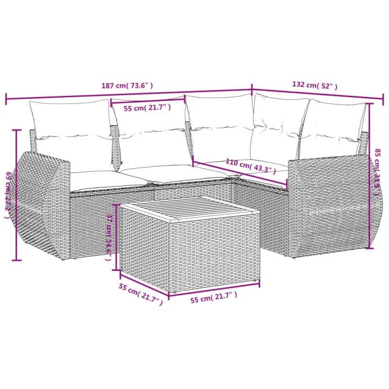 Loungetuinset van beige materiaal en gepoedercoat staal met handige afmetingen - Tuinsets