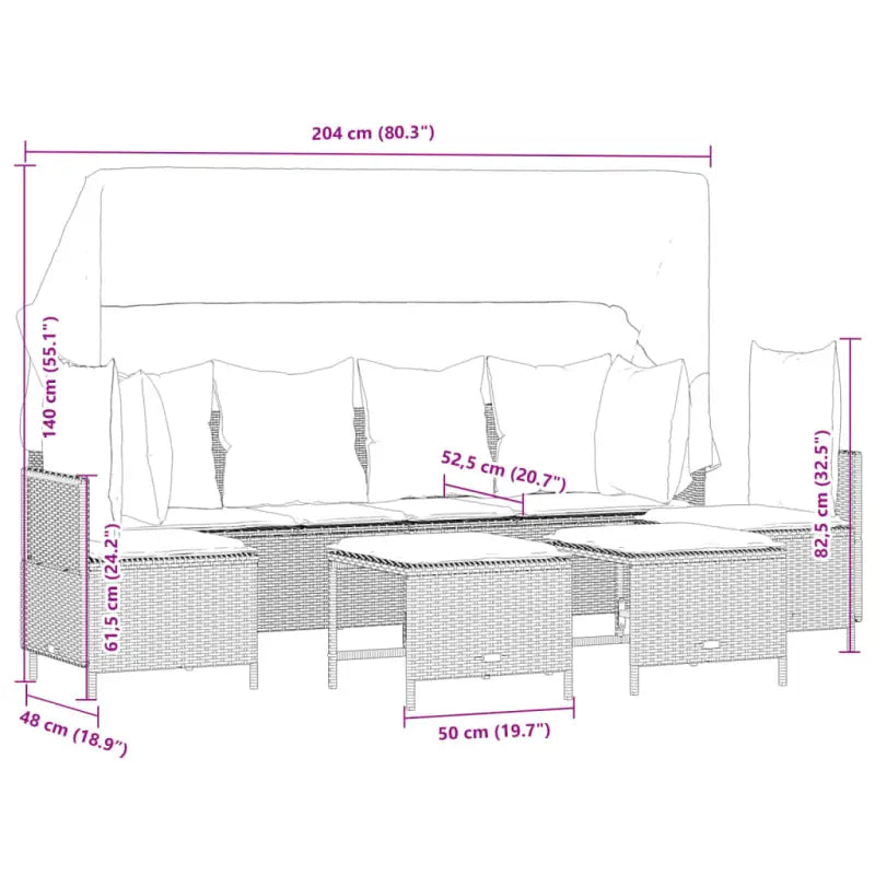 Loungetuinset van bruin materiaal met gepoedercoat staal afmetingen - Tuinsets