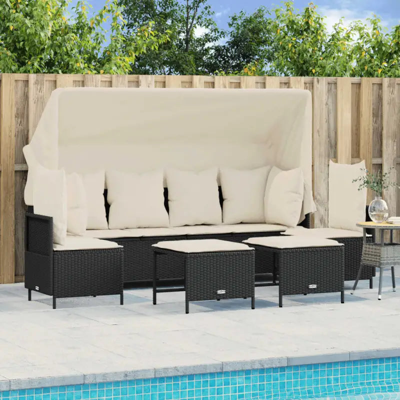 Loungetuinset van bruin materiaal met gepoedercoat staal afmetingen - Zwart / met luifel - Tuinsets