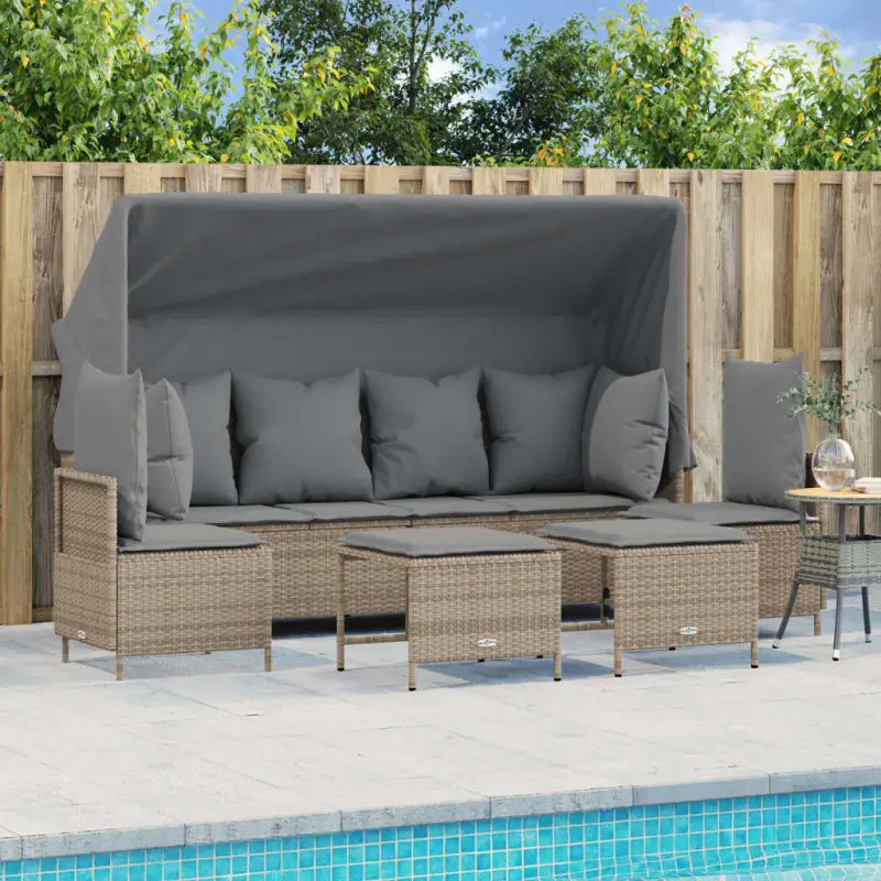 Loungetuinset van bruin materiaal met gepoedercoat staal afmetingen - Beige en grijs / met luifel - Tuinsets
