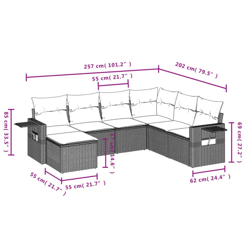 Loungetuinset van gepoedercoat staal in beige materiaal met afmetingen - Tuinsets