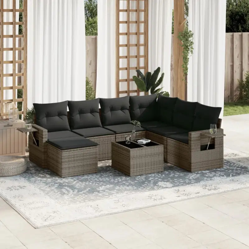 Loungetuinset van gepoedercoat staal in beige materiaal met afmetingen - Grijs / Zonder tafel - Tuinsets