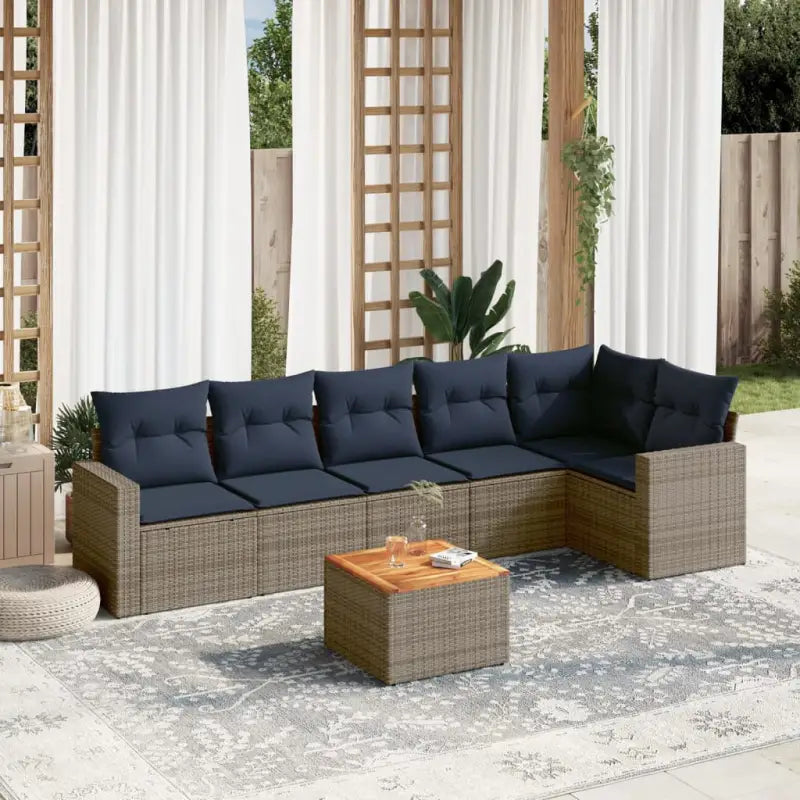 Loungetuinset van gepoedercoat staal in zwart materiaal voor buiten genieten - Grijs / hoek + Tafel + 3x midden