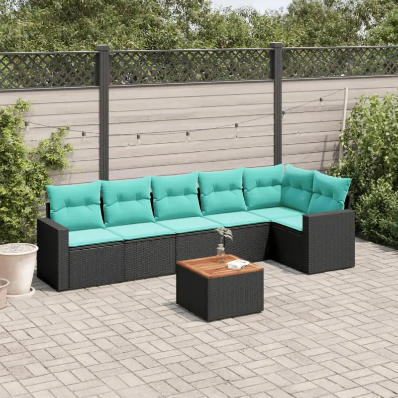 Loungetuinset van gepoedercoat staal in zwart materiaal voor buiten genieten - Zwart / hoek + Tafel + 3x midden