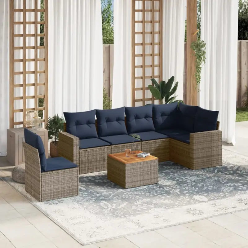 Loungetuinset van gepoedercoat staal in zwart materiaal voor buiten genieten - Grijs / Tafel + hoek + 3x midden