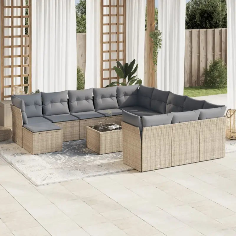 Loungetuinset van gepoedercoat staal met beige materiaal afmetingen - Beige en grijs / Met tafel - Tuinsets