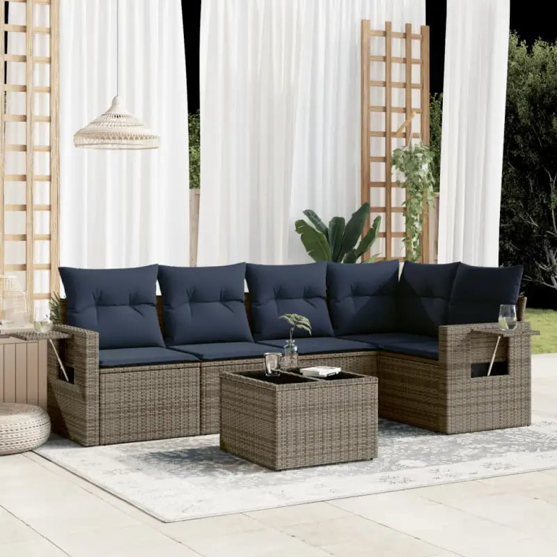 Loungetuinset van gepoedercoat staal met waterdichte tas en afmetingen - Grijs en blauw / Met tafel - Tuinsets