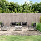 Loungetuinset van geweven stof met antraciet materiaal en gepoedercoat staal - Wit / 2x hoek + 3x midden + Tafel