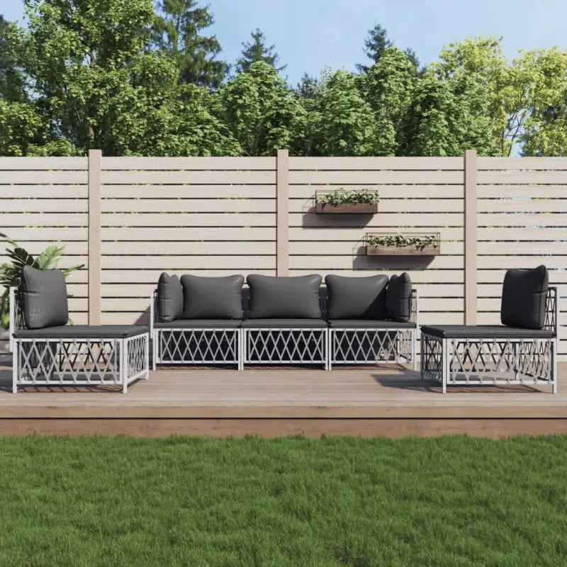 Loungetuinset van geweven stof met antraciet materiaal en gepoedercoat staal - Wit / 2x hoek + 3x midden - Tuinsets