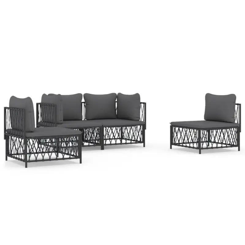 Loungetuinset van geweven stof met antraciet materiaal en gepoedercoat staal - Tuinsets
