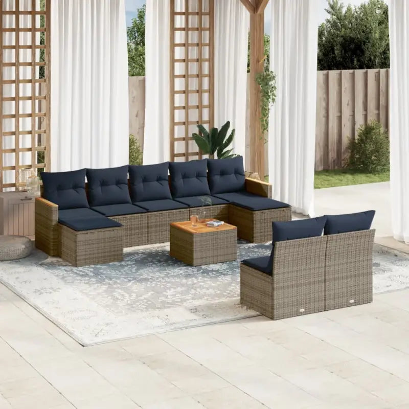 Loungetuinset van grijs materiaal en gepoedercoat staal met comfortabele afmetingen - grijs en marineblauw / Met tafel