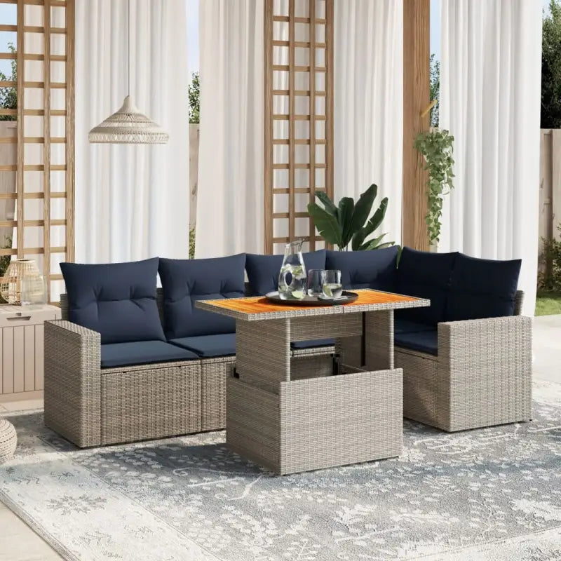 Loungetuinset van grijs materiaal en gepoedercoat staal met ruime afmetingen - Grijs / table + 1x corner + 2x middle
