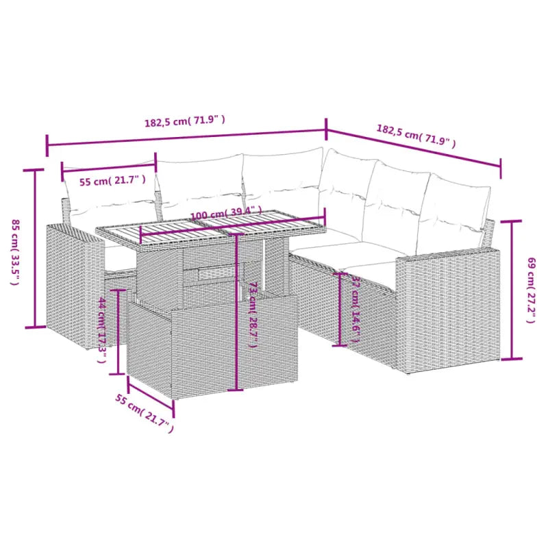 Loungetuinset van grijs materiaal en gepoedercoat staal met ruime afmetingen - Tuinsets