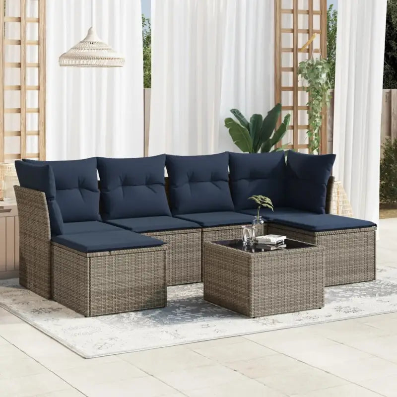 Loungetuinset van grijs materiaal met gepoedercoat staal afmetingen - Beige en grijs / Met tafel - Tuinsets