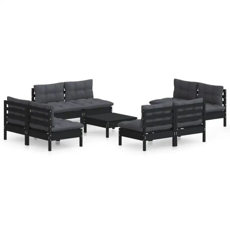 Loungetuinset van massief grenenhout met voetenbank en tafel - Zwart - Tuinsets