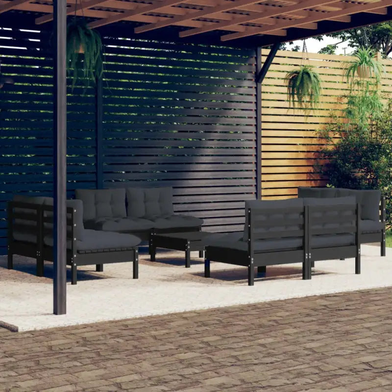 Loungetuinset van massief grenenhout met voetenbank en tafel - Zwart - Tuinsets