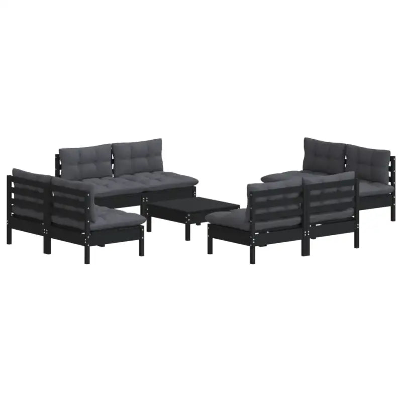 Loungetuinset van massief grenenhout met voetenbank en tafel - Zwart - Tuinsets