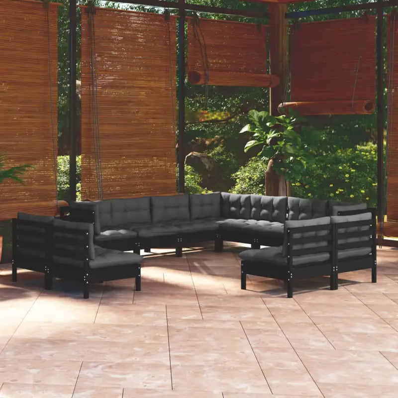Loungetuinset van massief grenenhout voor ontspanning en gezelschap - Zwart - Tuinsets