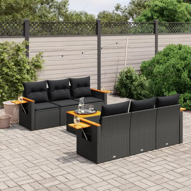 Loungetuinset van poly rattan en gepoedercoat staal in zwart materiaal - Zwart - Tuinsets