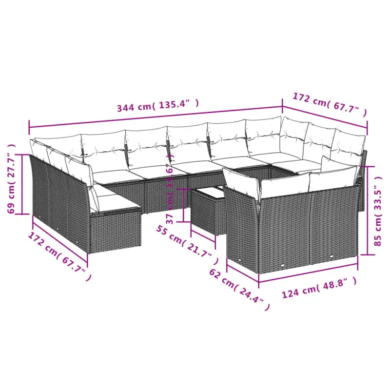 Loungetuinset van poly rattan en gepoedercoat staal in zwart materiaal - Tuinsets