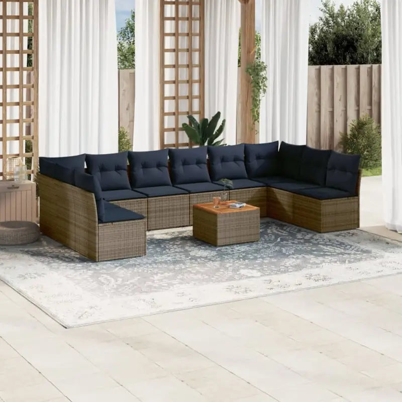 Loungetuinset van poly rattan en gepoedercoat staal met geschikte afmetingen - Grijs - Tuinsets