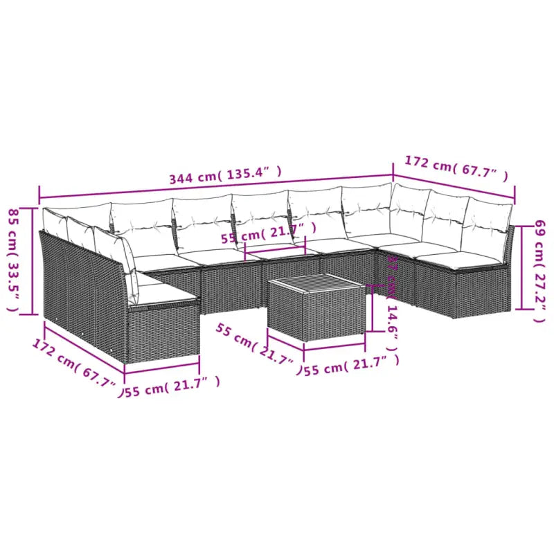 Loungetuinset van poly rattan en gepoedercoat staal met geschikte afmetingen - Tuinsets