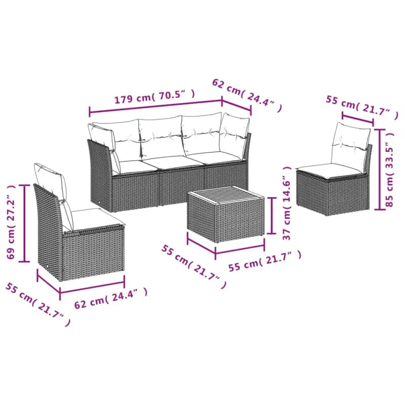 Loungetuinset van poly rattan en gepoedercoat staal met ideale afmetingen - Tuinsets