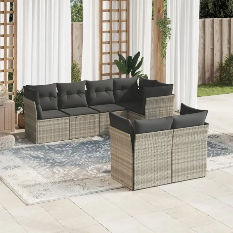 Loungetuinset van poly rattan met zwart materiaal en gepoedercoat staal - Lichtgrijs - Tuinsets