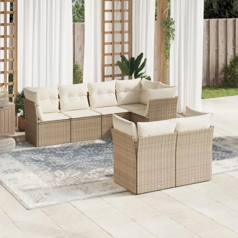 Loungetuinset van poly rattan met zwart materiaal en gepoedercoat staal - beige en crèmekleurig - Tuinsets