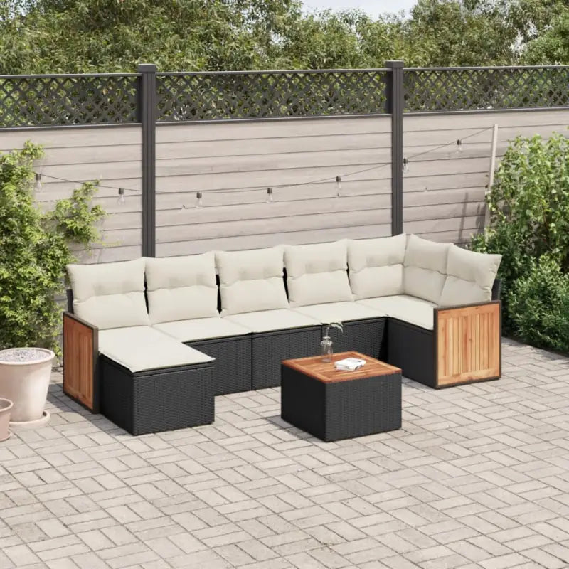 Loungetuinset van zwart gepoedercoat staal met comfortabele afmetingen - Zwart en crème / Met tafel - Tuinsets