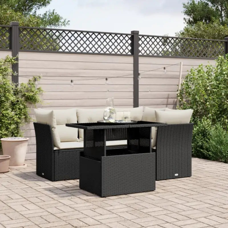 Loungetuinset van zwart gepoedercoat staal met comfortabele afmetingen - Zwart en crème / zonder opbergruimte - Tuinsets