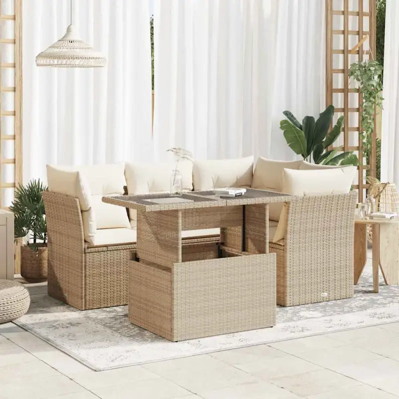 Loungetuinset van zwart gepoedercoat staal met comfortabele afmetingen - beige en crèmekleurig / met opbergruimte