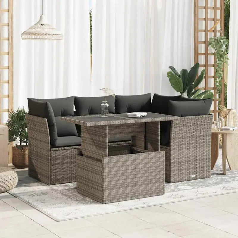Loungetuinset van zwart gepoedercoat staal met comfortabele afmetingen - Grijs / met opbergruimte - Tuinsets