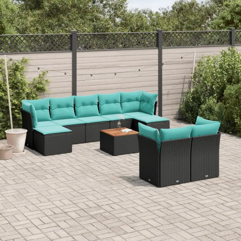 Loungetuinset van zwart materiaal en gepoedercoat staal met afmetingen - Zwart en blauw - Tuinsets