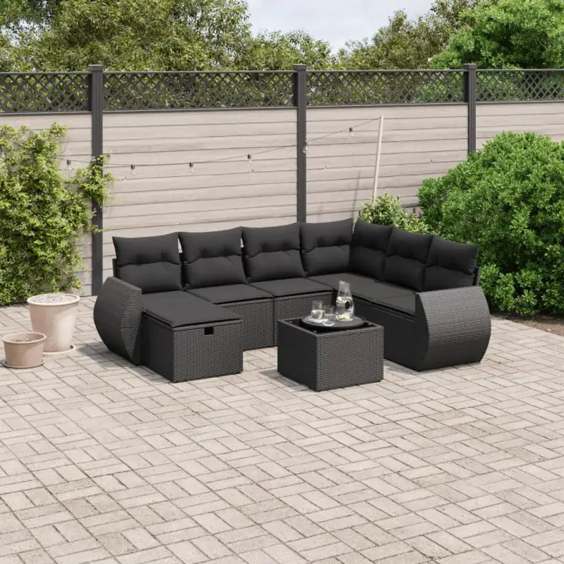 Loungetuinset van zwart materiaal en gepoedercoat staal met afmetingen - Zwart / Met tafel - Tuinsets