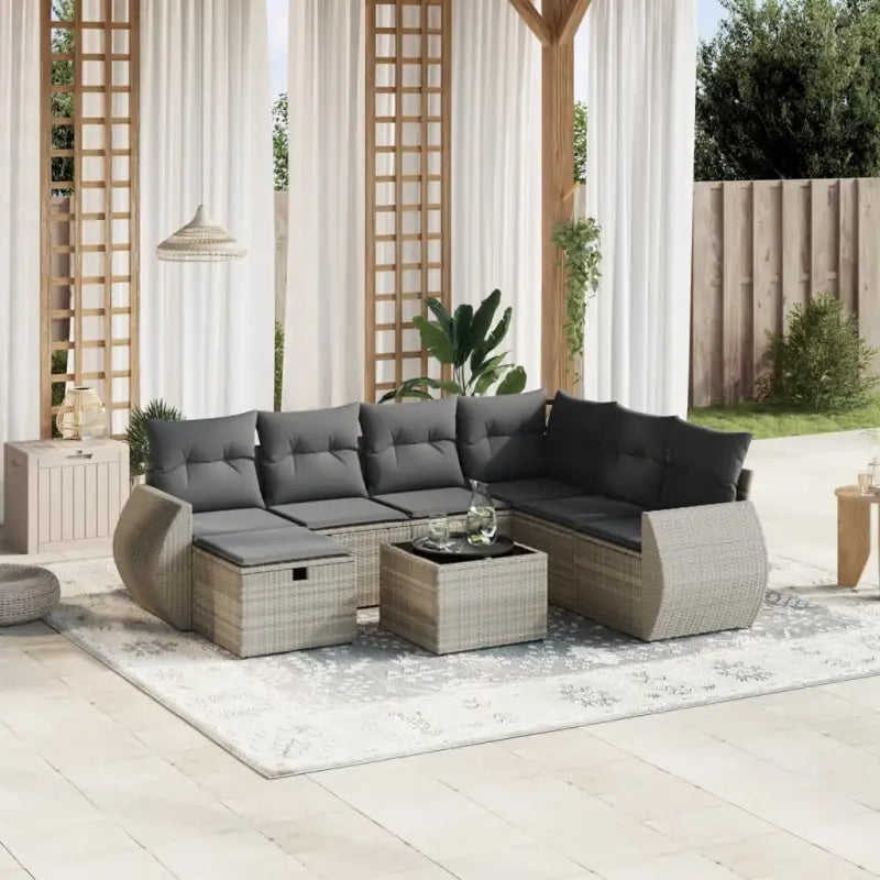 Loungetuinset van zwart materiaal en gepoedercoat staal met afmetingen - Lichtgrijs / Met tafel - Tuinsets