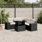 Loungetuinset van zwart materiaal en gepoedercoat staal afmetingen - Zwart en crème / Met tafel - Tuinsets