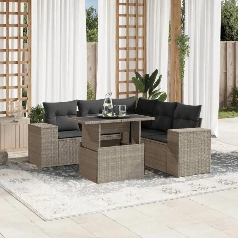 Loungetuinset van zwart materiaal en gepoedercoat staal afmetingen - Lichtgrijs / Met tafel - Tuinsets