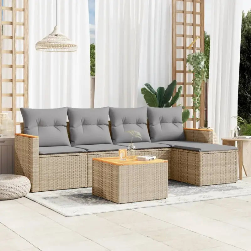 Loungetuinset van zwart materiaal en gepoedercoat staal met ideale afmetingen - Gemengd beige / Met tafel - Tuinsets