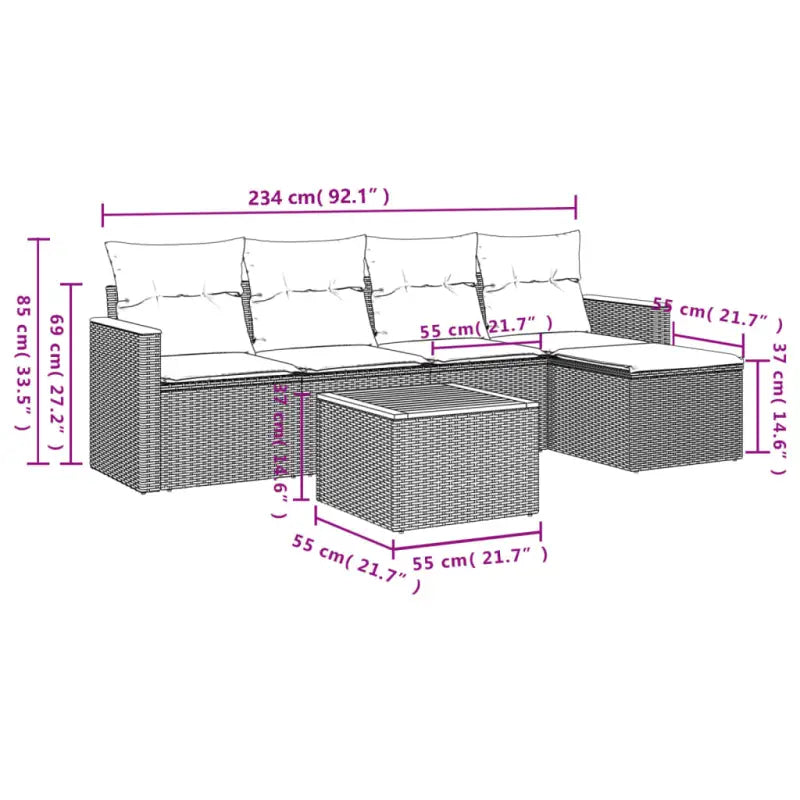Loungetuinset van zwart materiaal en gepoedercoat staal met ideale afmetingen - Tuinsets