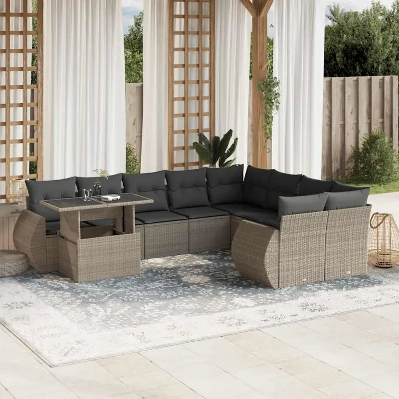 Loungetuinset van zwart materiaal en gepoedercoat staal met ruime afmetingen - Lichtgrijs - Tuinsets