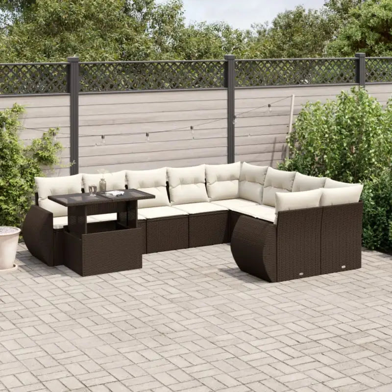 Loungetuinset van zwart materiaal en gepoedercoat staal met ruime afmetingen - Bruin en crème - Tuinsets