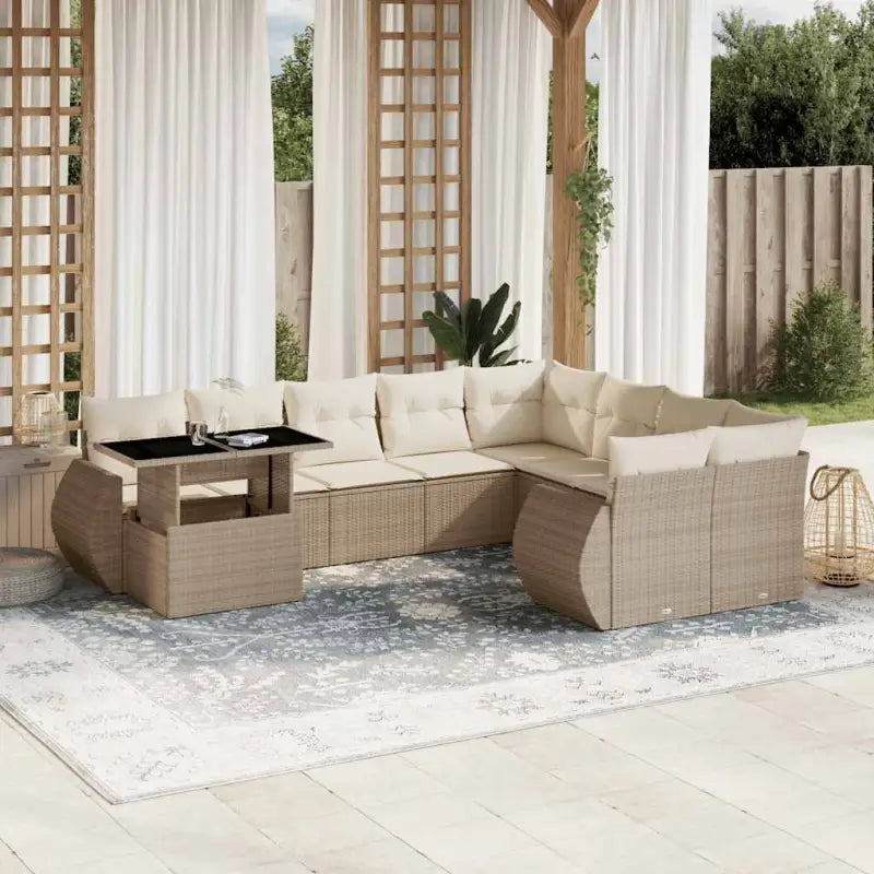 Loungetuinset van zwart materiaal en gepoedercoat staal met ruime afmetingen - beige en crèmekleurig - Tuinsets