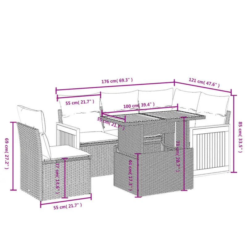 Loungetuinset van zwart materiaal en gepoedercoat staal - Tuinsets