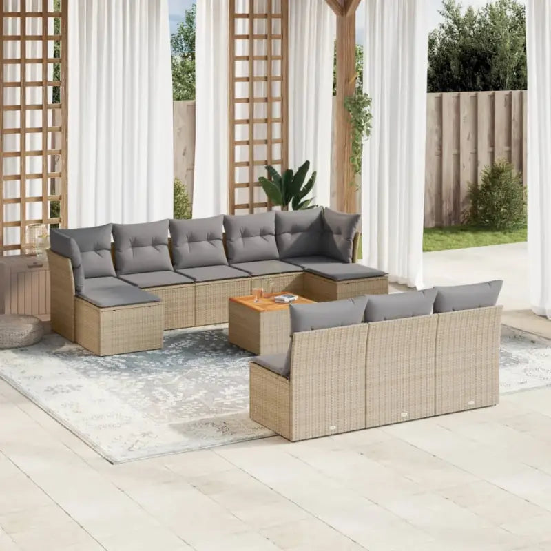 Loungetuinset van zwart materiaal met gepoedercoat staal en afmetingen - Beige en grijs - Tuinsets
