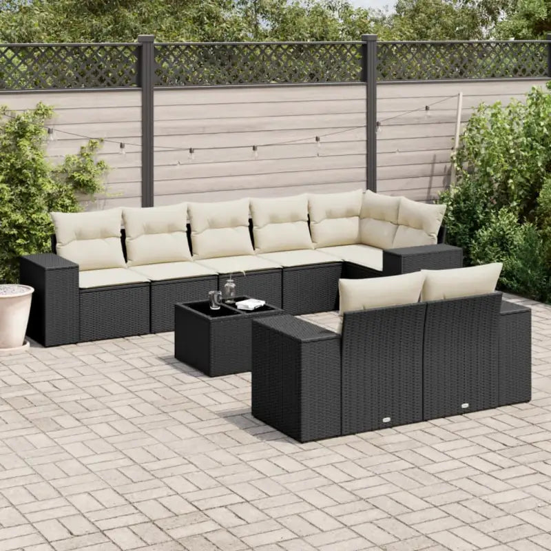 Loungetuinset van zwart materiaal met gepoedercoat staal afmetingen - Zwart en crème / Met tafel - Tuinsets