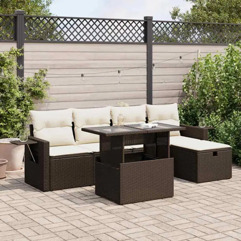 Loungetuinset van zwart materiaal met gepoedercoat staal afmetingen - Bruin en crème / met opbergruimte - Tuinsets
