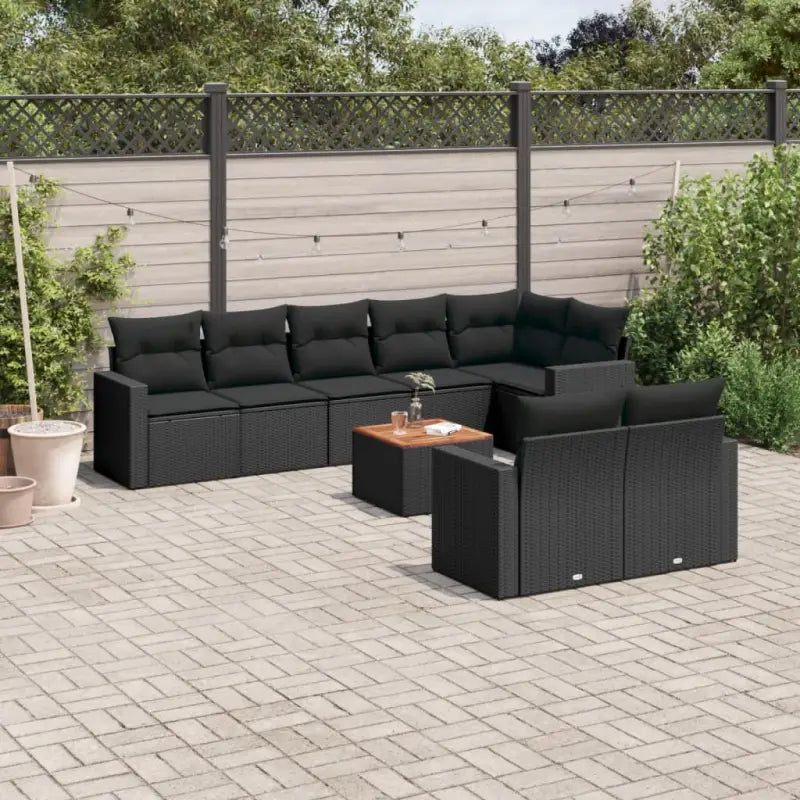 Loungetuinset van zwart materiaal met gepoedercoat staal volgens afmetingen - Zwart / Tafel + 5x hoek + 3x midden