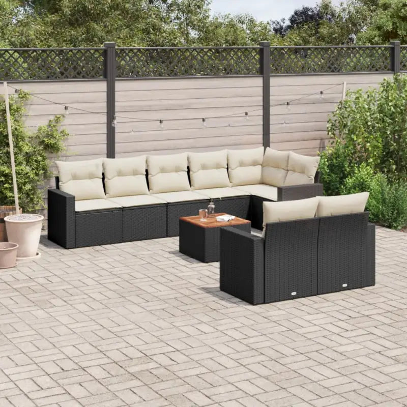 Loungetuinset van zwart materiaal met gepoedercoat staal volgens afmetingen - Zwart en crème / Tafel + 5x hoek + 3x