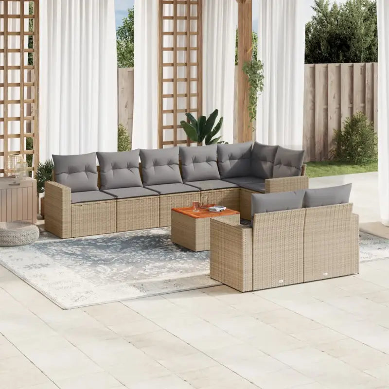 Loungetuinset van zwart materiaal met gepoedercoat staal volgens afmetingen - Beige en grijs / Tafel + 5x hoek + 3x